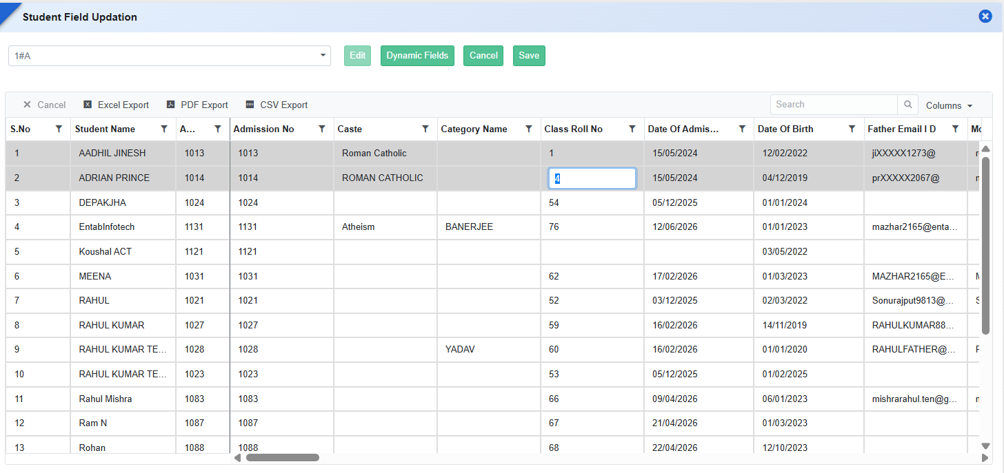 Student Report Image Fields