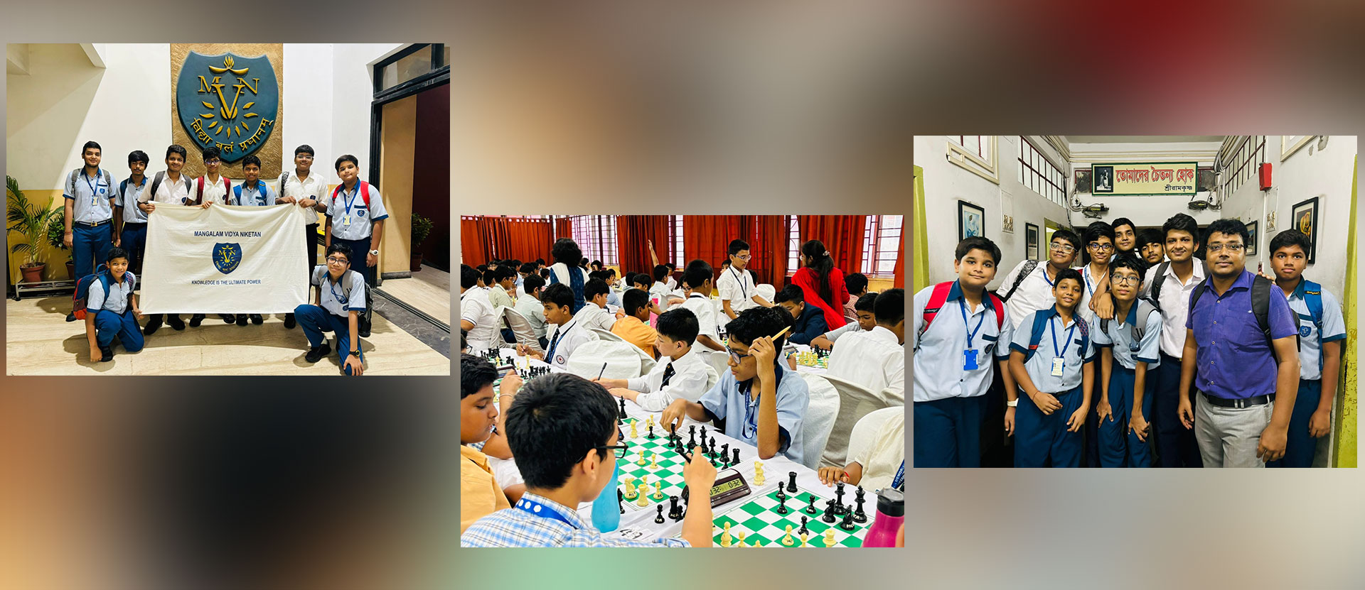 Mangalam Vidya Niketan students participating in an inter-school chess tournament and group activity