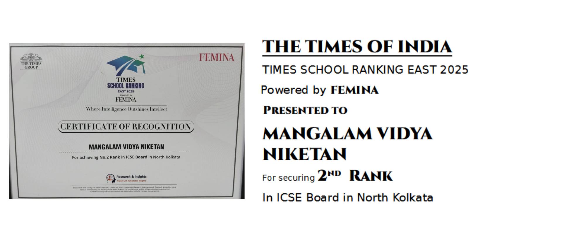 Mangalam Vidya Niketan awarded 2nd Rank in ICSE Board, North Kolkata – 2025